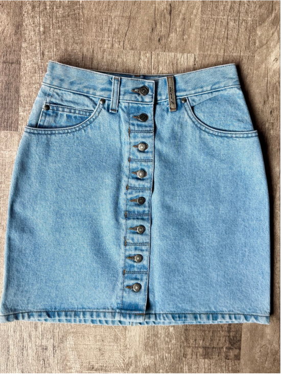Levi's Dresses & Skirts - Vintage 90s Levis 100% Cotton Light Wash Button Front Denim Mini Skirt Size 7